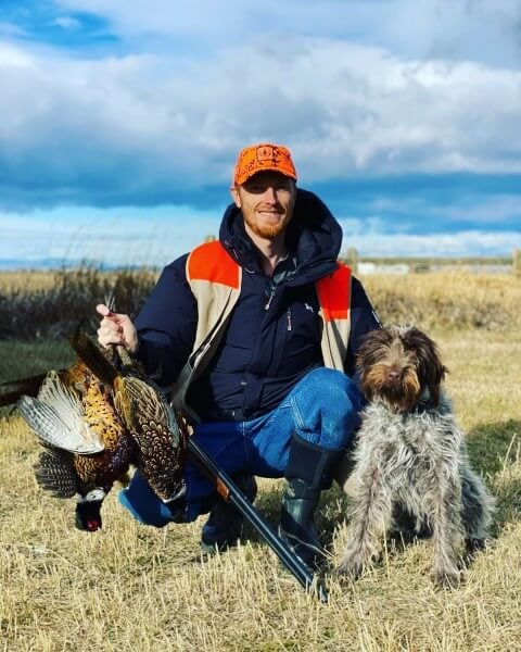 Daniel and Mocha hunting pheasants in Bozeman, Montana